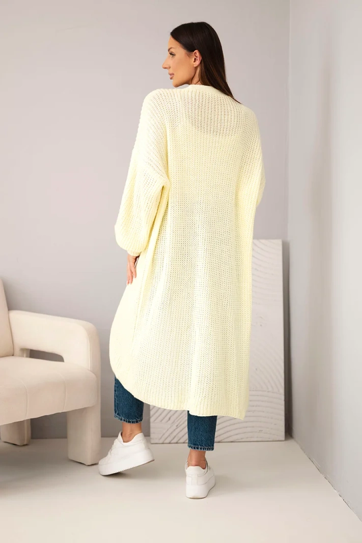 Lange Strickjacke Pullover zitronengelb