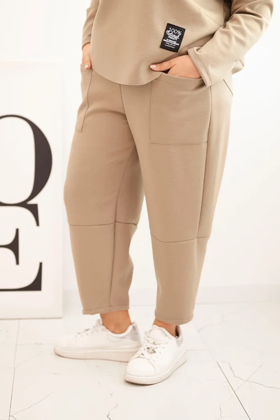 Komplet dámsky Plus Size maslo mikina a nohavice s vreckami fango