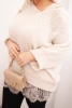 Women's set with a V-neck sweater and a viscose blouse with a lace bottom beige