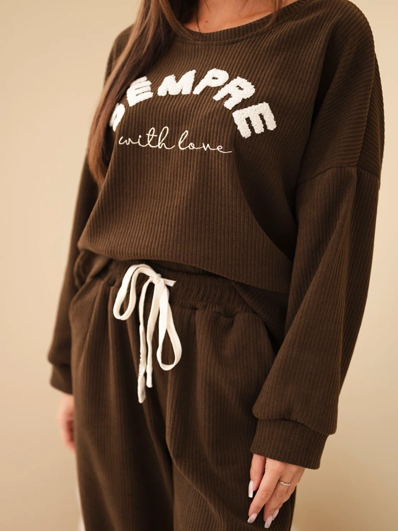 Damen-Set aus Cord mit Sweatshirt und Jogginghose braun