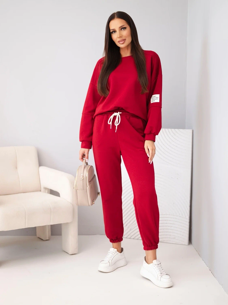 Women's cotton set with sweatshirt and jogger pants burgundy