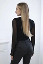 Knitted bodysuit blouse with tulle sleeves black