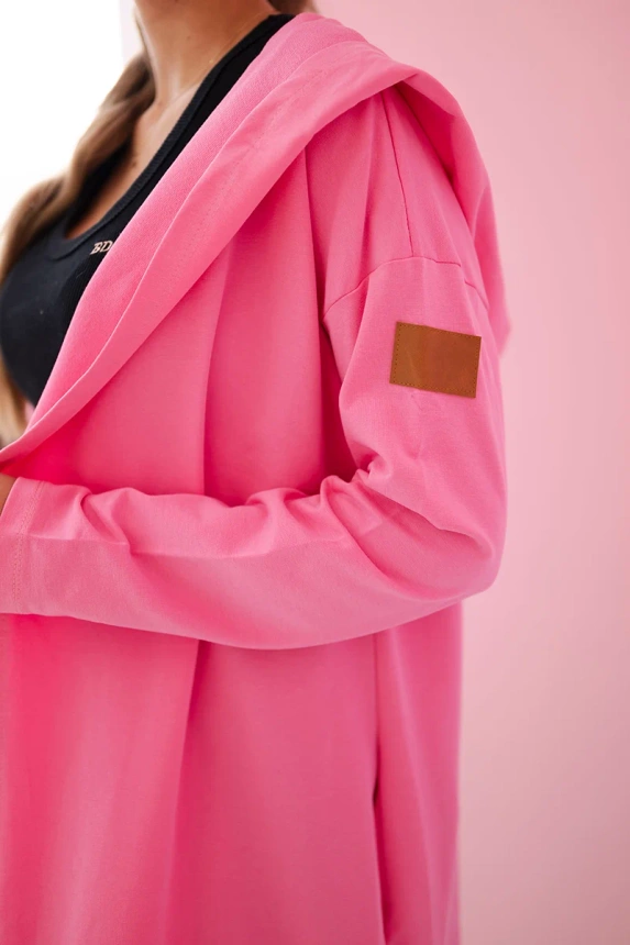Long cardigan with hood light pink
