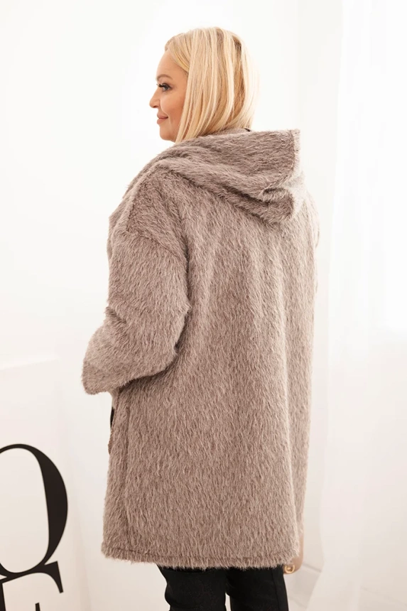 Plus Size women's coat made of viscose with a zipper and hood fango