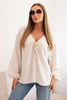 Women's blouse with viscose, gathered neckline and embellishment beige