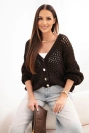 Women's oversized openwork cardigan buttoned brown