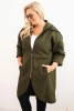 Damska elegantiška paltas Plus Size su apykakle ir didelėmis kišenėmis fango