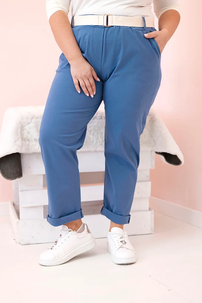Women's Cotton Plus Size Trousers with Belt denim