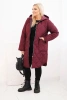 Kurtka damska Plus Size zimowa pikowana z kapturem śliwkowa