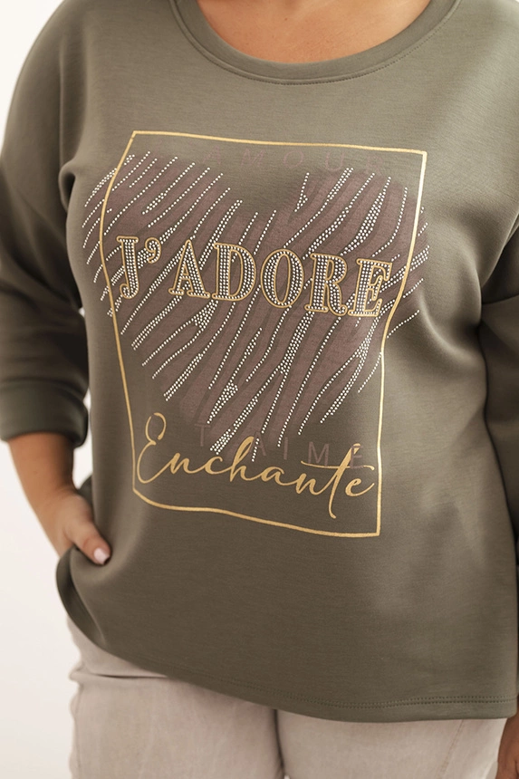 Dámska mikina Plus Size s kapucňou a potlačou, grafitová