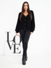 Women's wool cardigan buttoned with V-neck black