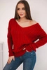 Pletený sveter s výstrihom do V červená