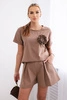 Новый комплект пунто с декоративным цветком блузка + шорты Темный верблюд