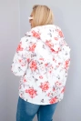 Pavasarinė moteriška pamušalinė striukė Plus Size su gobtuvu ir gėlių raštu balta