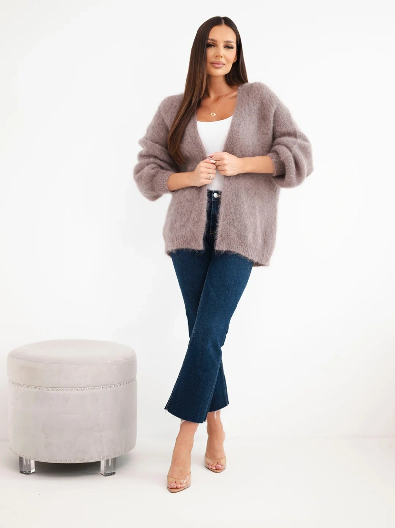 Damenpullover aus 80% Kid-Mohair mit lockerem Schnitt ohne Verschluss fango rot