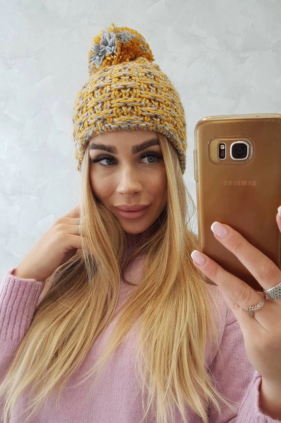 Cap with fleece Fiona K275 mustard + gray
