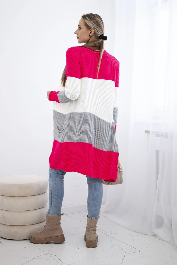 Sweater Cardigan in the straps raspberry+ecru
