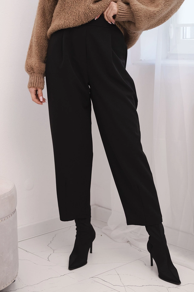 Damenhose mit hohem Bund und Falten, schwarz