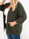 Dámský svetr Plus Size s kapsami bez zapínání khaki