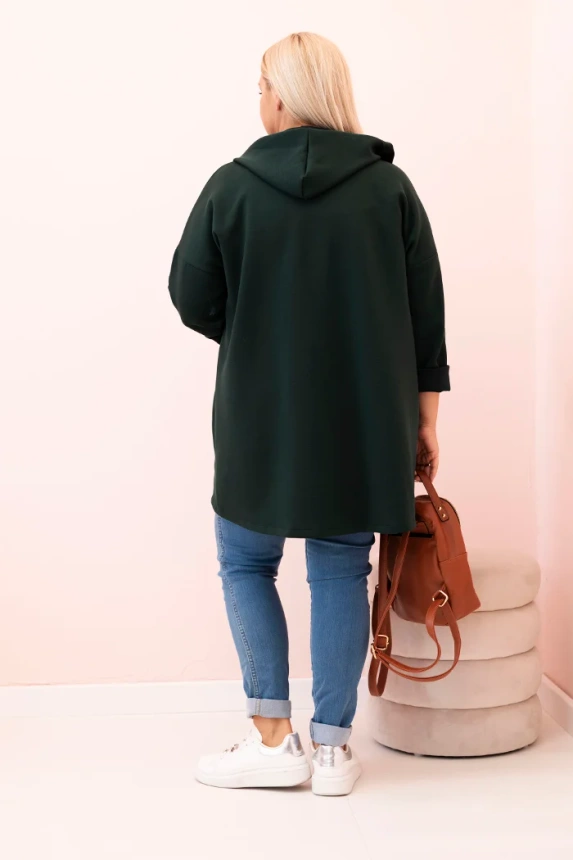Bluza damska Plus Size z wiskozą rozpinana z kapturem ciemno zielona