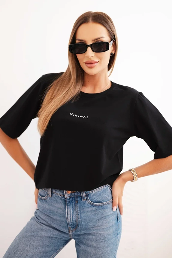 Women's cotton blouse with Minimal print black