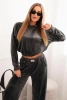 Women's velour tracksuit with wide legs and a hooded sweatshirt graphite