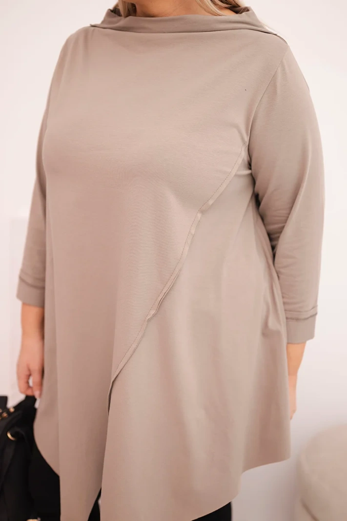 Women's cotton Plus Size asymmetrical blouse with rolled-up sleeves fango