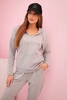Women's cotton tracksuit set with a hood and print gray