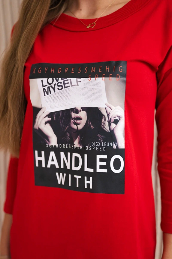 Kleid mit Henkeldruck in Rot