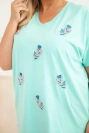 Women's cotton Plus Size blouse with feathers mint