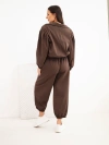 Women's cotton set with collar and jogger pants brown