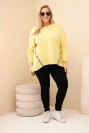 Damenbluse Plus Size aus Baumwolle mit hochgekrempeltem Ärmel und Leopardenstreifen gelb