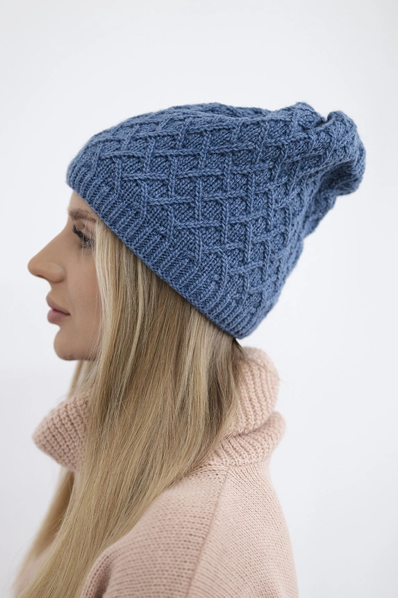 K204 Denim-Fleece-Karo-Mütze