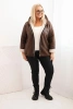 Women's Plus Size jacket with a hood and shearling brown