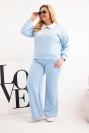 Komplet damski masełko Plus Size z szerokimi nogawkami i kołnierzykiem niebieski