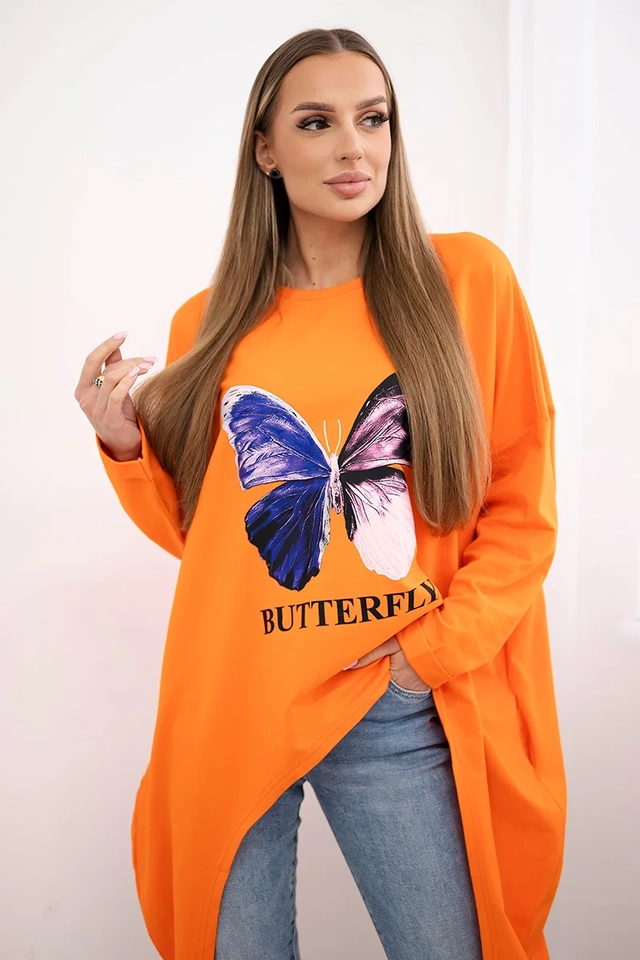 Bluzka z nadrukiem oversize pomarańczowa