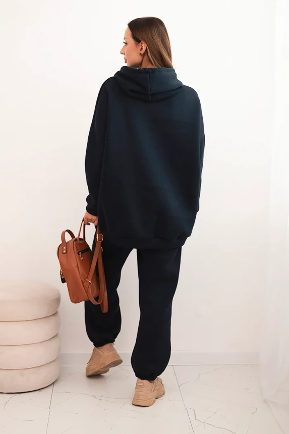 Women's warm cotton tracksuit with a hood navy blue