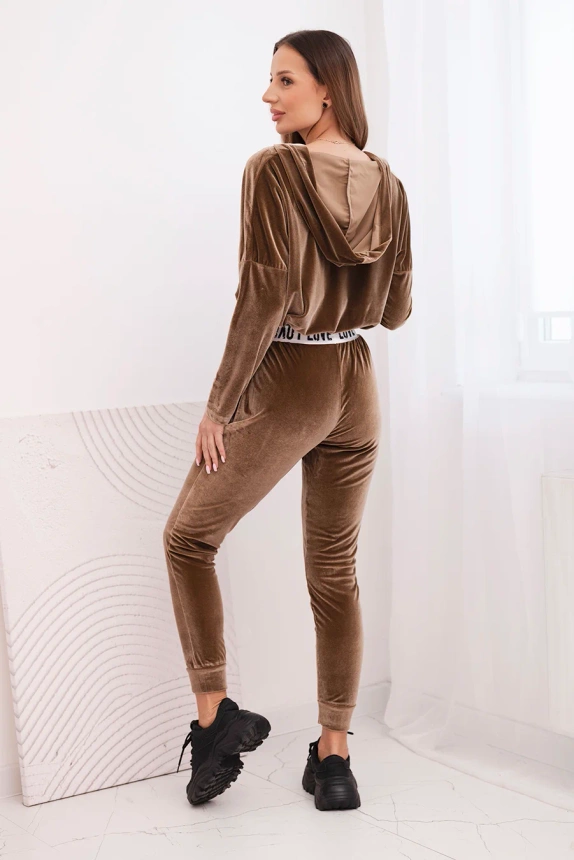 Veloursset mit Kapuze braun