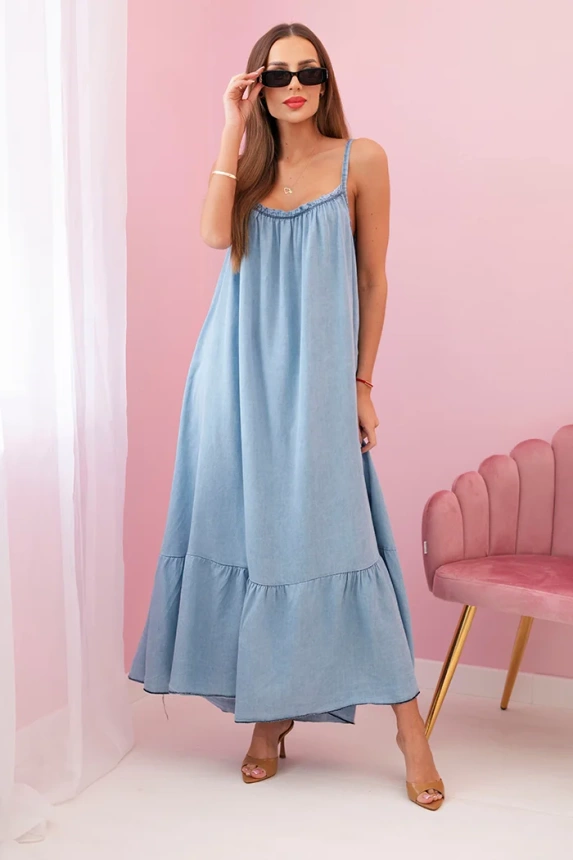 Damenkleid mit Trägern mit Rüschen Leichter Denim 