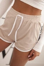 Women's cotton shorts with an elastic waistband and sporty trim beige