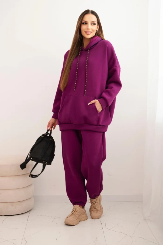 Women's insulated cotton tracksuit with a hood dark purple