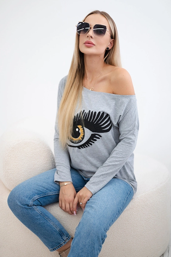 Halenka s potiskem a delšími zády šedá