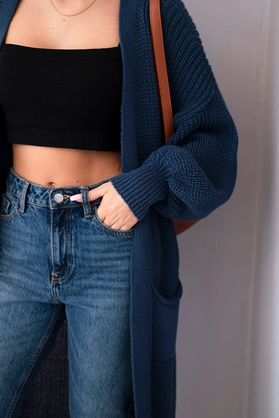 Langer Cardigan dunkeljeansfarben