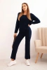Women's sweater set with wide legs and long sleeves navy blue