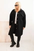 Dámský kabát Plus Size s vlnou na knoflíky s kapsami a límcem černý
