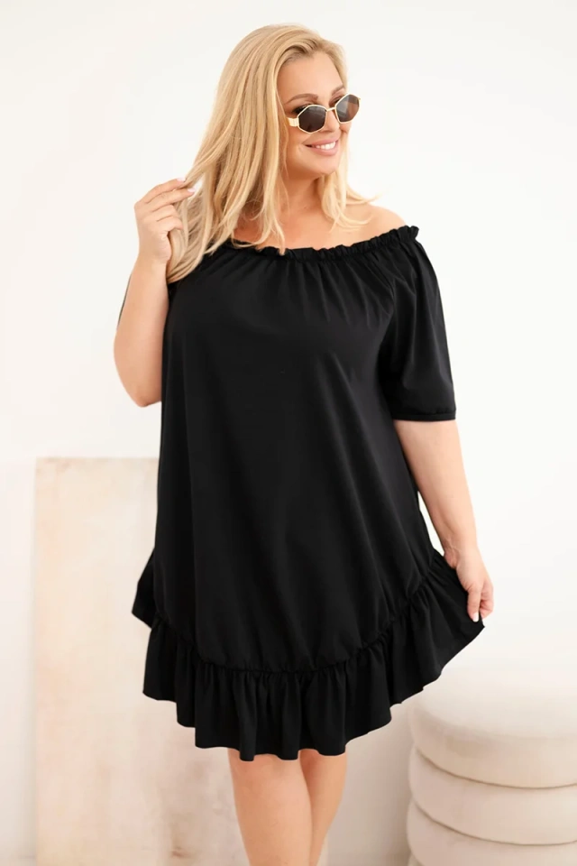 Damenkleid Plus Size aus Baumwolle mit Rüsche schwarz