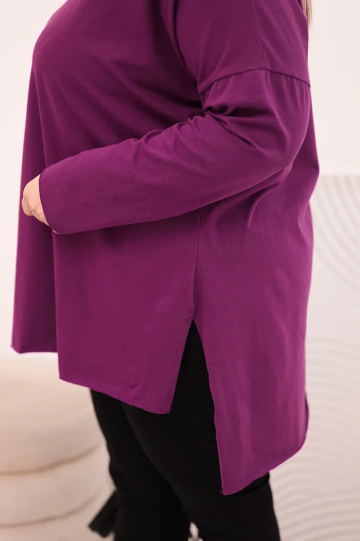 Damenbluse Plus Size asymmetrisch mit langen Ärmeln dunkelviolett