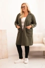 Damenmantel Plus Size aus Kunstfell mit Taschen khaki