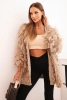 Women's cardigan with fringes and a loose fit camel