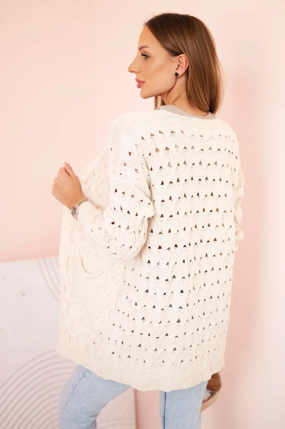 Women's openwork cardigan with pockets beige